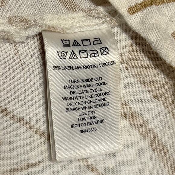 Nicole Miller Linen Maxi Dress POCKETS! Women’s SIZE MEDIUM Cream & Tan - Picture 7 of 8